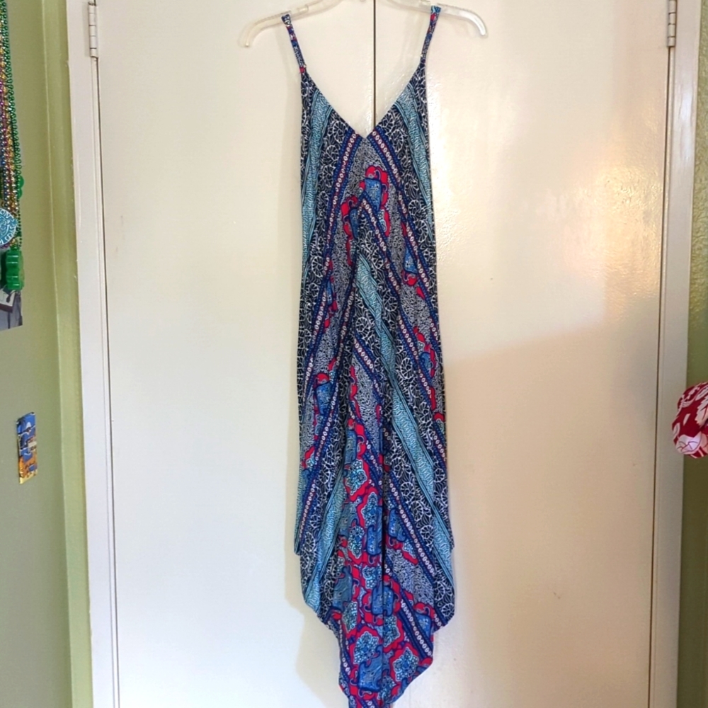 Tommy Bahama Blue Multi Asymmetrical Slip Dress